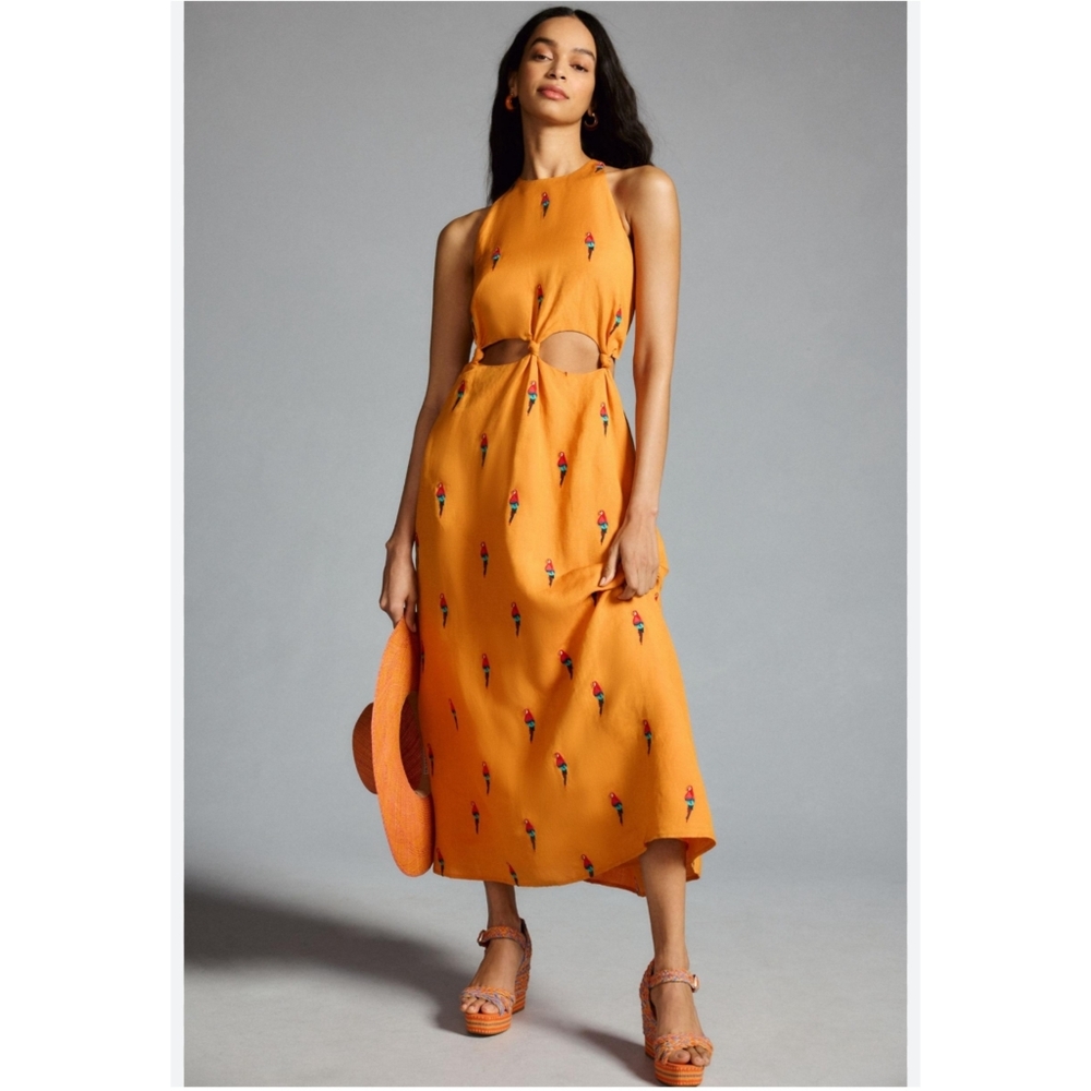 Anthropologie Farm Rio Parrot Halter Maxi Dress Size M